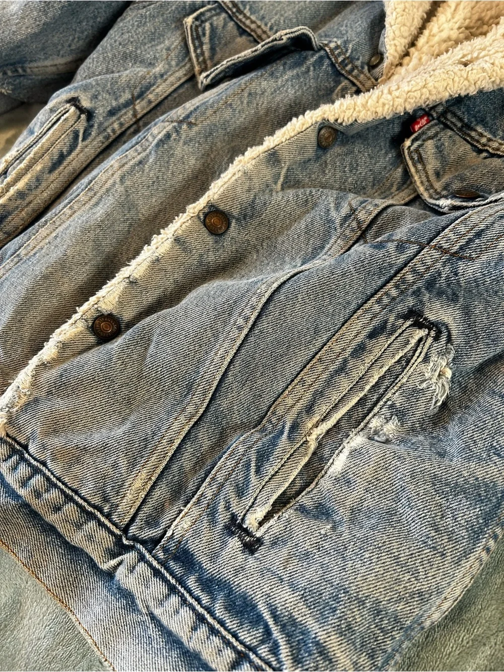 Levi's Light Blue Denim Sherpa Jacket with Cream Lining